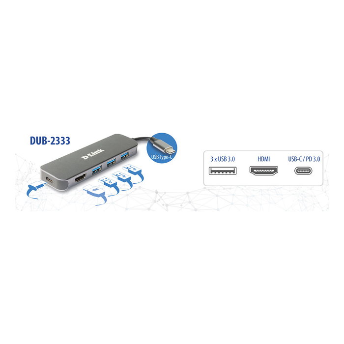 D-Link DUB-2333 Docking Station 5 en 1 USB-C con HDMI y Power Delivery 60W D-Link DUB-2333 Docking Station 5 en 1 USB-C con HDMI y Power Delivery 60W