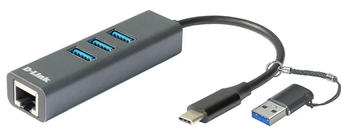 D-Link DUB-2332 Hub y Base para Portátil USB-C con Gigabit Ethernet (RJ45) y 3 Puertos USB 3.0, Plug and Play, Color Gris