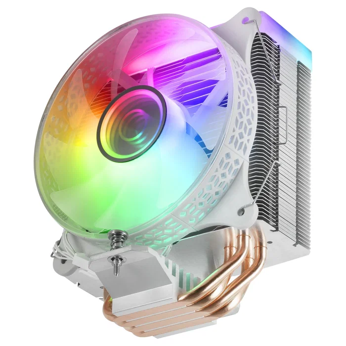 Mars Gaming MCPU-VR Disipador CPU Refrigeración por Aire 120mm ARGB Blanco, Doble Espejo Infinito, TDP 180W, 4 Heatpipes HCT, Compatible con Intel LGA 1700/1200 y AMD AM5/AM4
