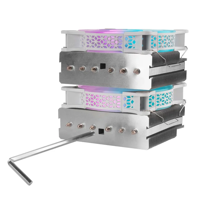 Mars Gaming MCPU-XT Disipador CPU de Doble Torre ARGB Blanco, TDP 300W, 2 Ventiladores 12cm PWM, Compatible con Intel y AMD (LGA 1700, AM4, AM5)