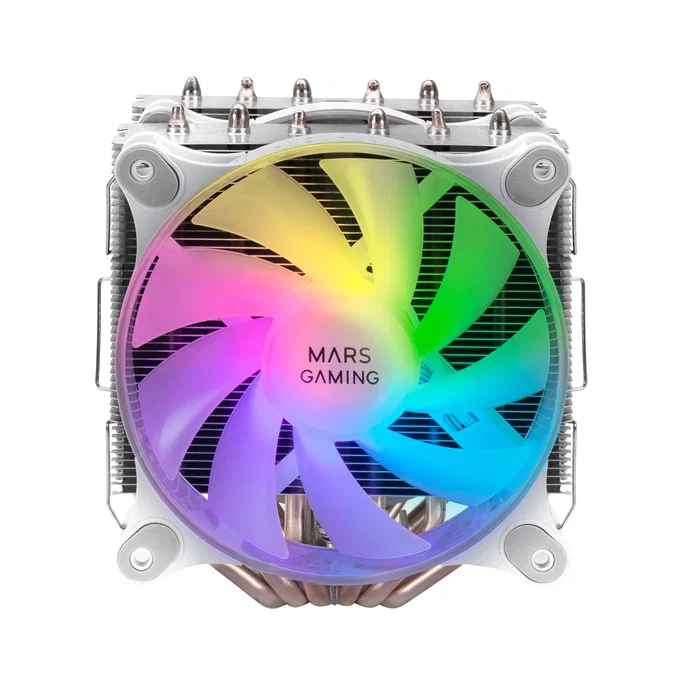 Mars Gaming MCPU-XT Disipador CPU de Doble Torre ARGB Blanco, TDP 300W, 2 Ventiladores 12cm PWM, Compatible con Intel y AMD (LGA 1700, AM4, AM5)