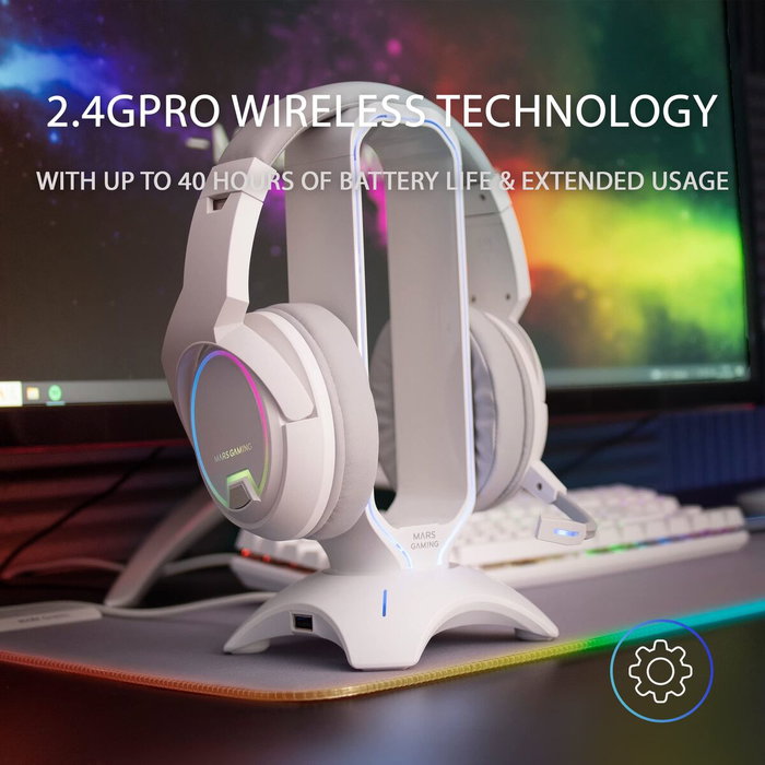Mars Gaming MHW100 Auriculares Gaming Inalámbricos ARGB Blanco