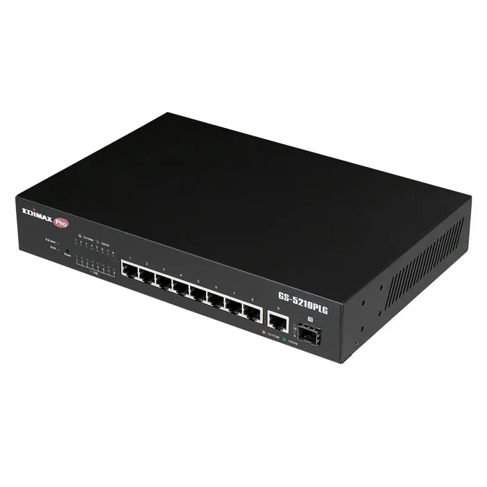 Edimax GS-5210PLG Switch gestionado Gigabit PoE+ 8 Puertos 10/100/1000 + 1 SFP Montaje en rack Negro