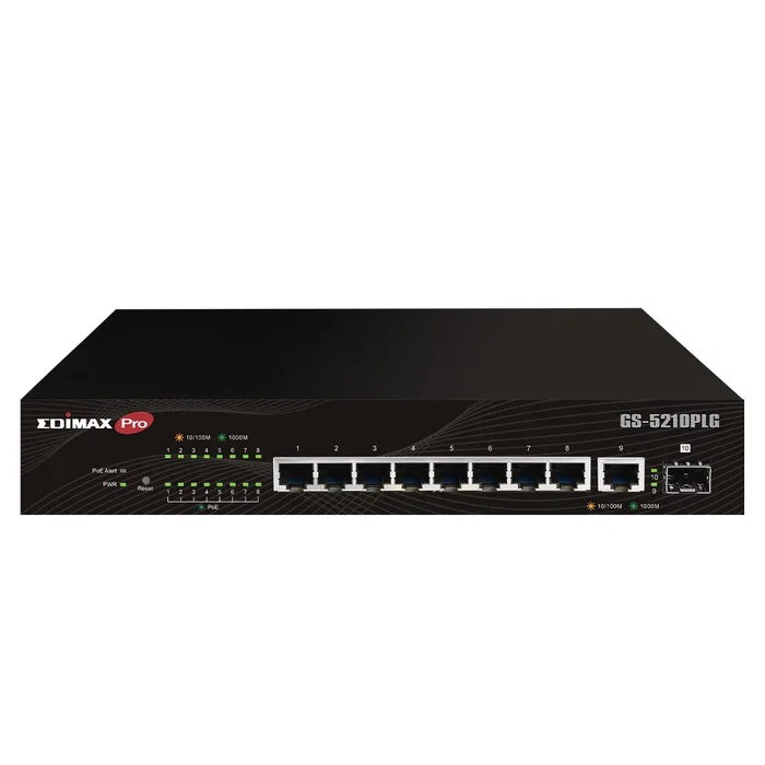 Edimax GS-5210PLG Switch gestionado Gigabit PoE+ 8 Puertos 10/100/1000 + 1 SFP Montaje en rack Negro