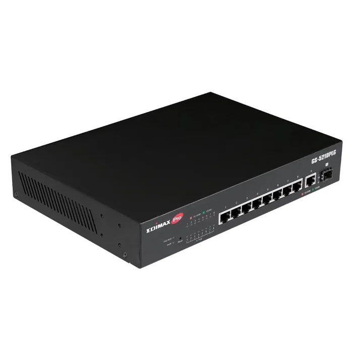 Edimax GS-5210PLG Switch gestionado Gigabit PoE+ 8 Puertos 10/100/1000 + 1 SFP Montaje en rack Negro