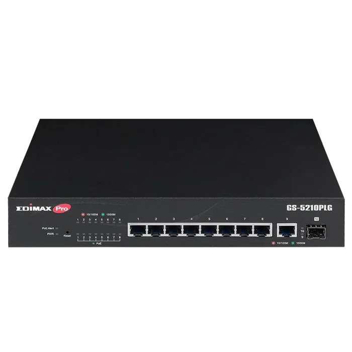 Edimax GS-5210PLG Switch gestionado Gigabit PoE+ 8 Puertos 10/100/1000 + 1 SFP Montaje en rack Negro