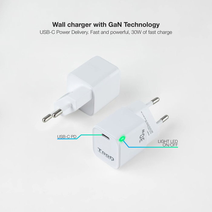 Tooq Cargador de Pared GaN USB-C/PD 30W Blanco