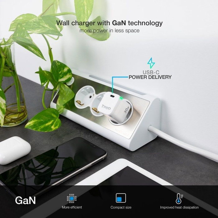 Tooq Cargador de Pared GaN USB-C/PD 30W Blanco