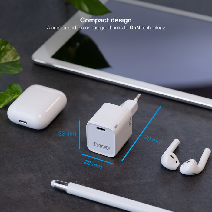 Tooq Cargador de Pared GaN USB-C/PD 30W Blanco
