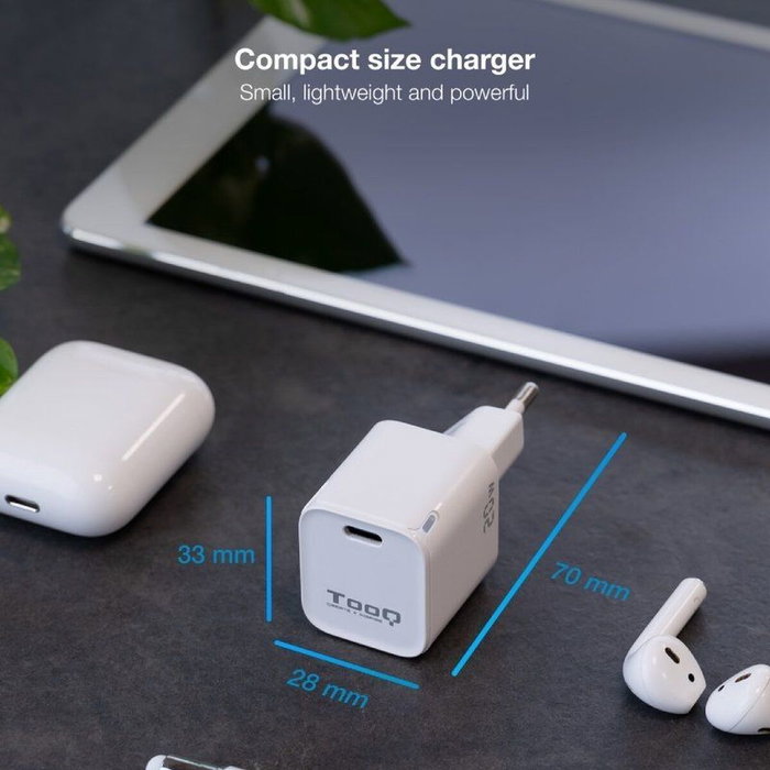 Tooq Cargador de Pared USB-C PD20W Blanco