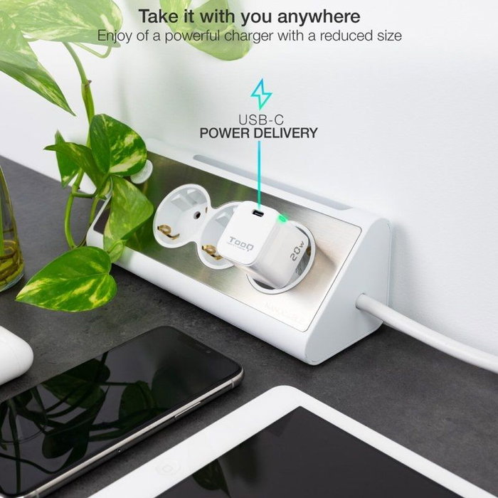 Tooq Cargador de Pared USB-C PD20W Blanco