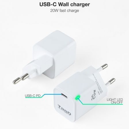 TooQ TQWC-PD20WT Cargador de Pared USB Tipo-C 20W Blanco