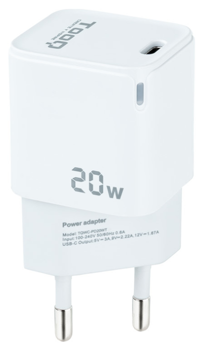 Tooq Cargador de Pared USB-C PD20W Blanco