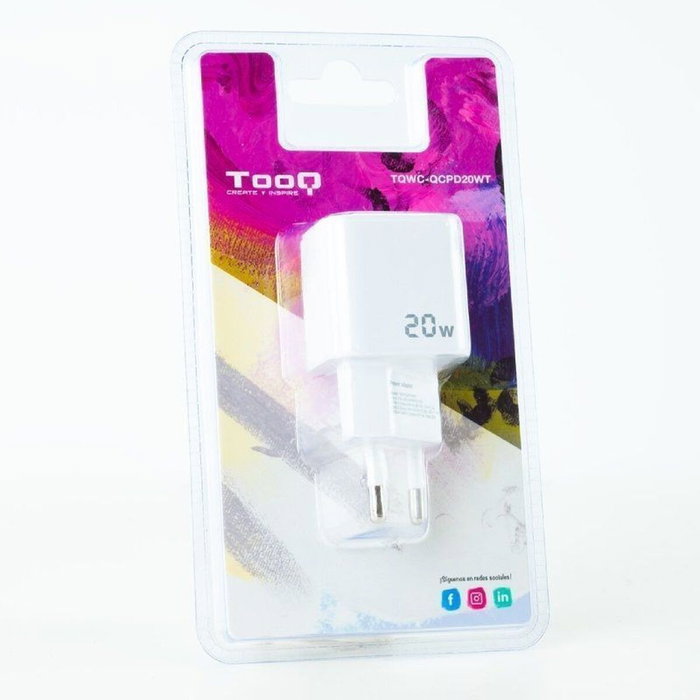 Tooq Cargador de Pared USB-C/PD + USB-A/QC 20W Blanco