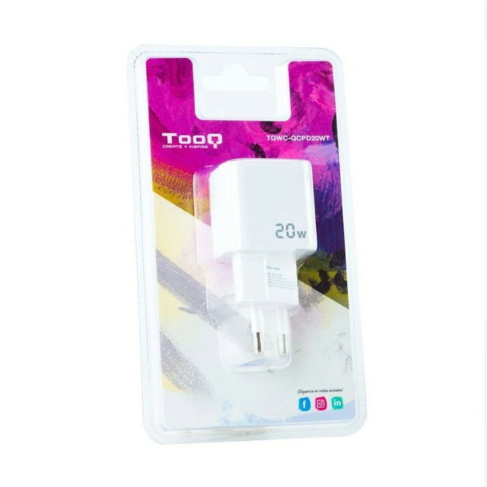 Tooq Cargador de Pared USB-C/PD + USB-A/QC 20W Blanco