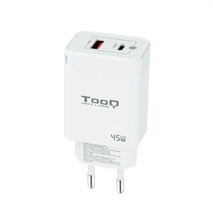 TOOQ Cargador de Pared GaN 45W con USB-C y USB-A, Blanco TOOQ Cargador de Pared GaN 45W con USB-C y USB-A, Blanco