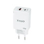 TOOQ Cargador de Pared GaN 45W con USB-C y USB-A, Blanco
