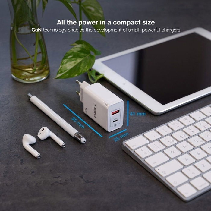 TOOQ Cargador de Pared GaN 45W con USB-C y USB-A, Blanco TOOQ Cargador de Pared GaN 45W con USB-C y USB-A, Blanco