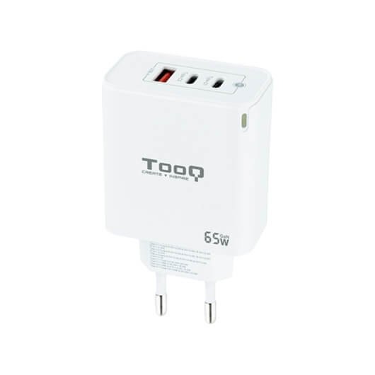 Tooq Cargador de Pared GaN 65W con 2x USB-C y 1x USB-A, Blanco
