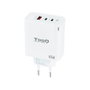 Tooq Cargador de Pared GaN 65W con 2x USB-C y 1x USB-A, Blanco