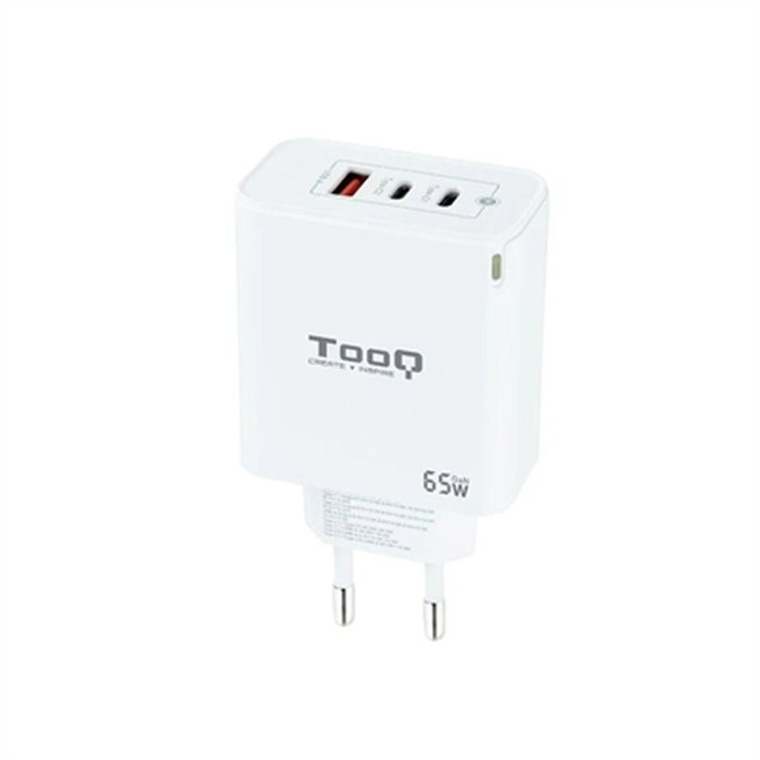 Tooq Cargador de Pared GaN 65W con 2x USB-C y 1x USB-A, Blanco