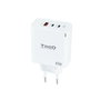 Tooq Cargador de Pared GaN 65W con 2x USB-C y 1x USB-A, Blanco