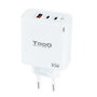 Tooq Cargador de Pared GaN 65W con 2x USB-C y 1x USB-A, Blanco