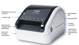 Brother QL-1110NWBC Impresora de Etiquetas Térmica, Inalámbrica (Wi-Fi, Bluetooth, AirPrint) y USB, 110mm/s, 300 ppp, Hasta 103mm de Ancho