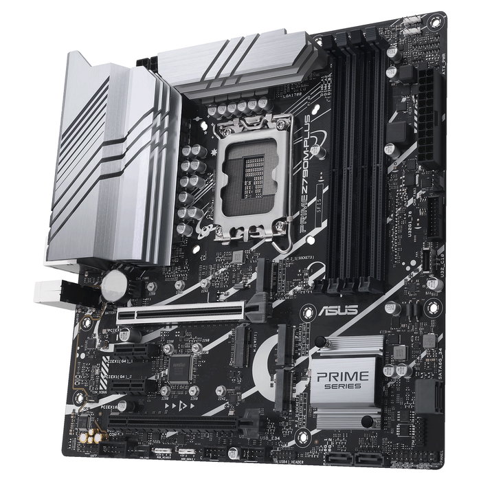ASUS PRIME Z790M-PLUS Micro ATX - Placa Base Intel Z790, LGA 1700, DDR5 (hasta 7200 MHz), 128 GB máx., 4 x SATA III, 3 x M.2, PCIe 5.0, HDMI 2.0, DP 1.4, USB 3.2 Gen 2x2 Tipo-C