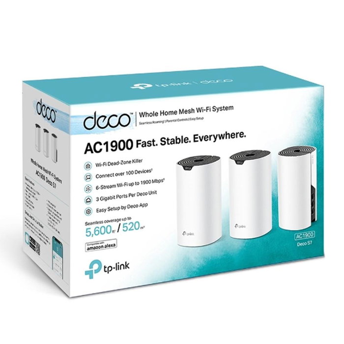 Tp Link Deco S7 Sistema Wi-Fi Mesh Inteligente Doble Banda AC1900 Alta Velocidad hasta 1900 Mbps Cobertura Amplia para Hogares de Hasta 5 Dormitorios con 3 Unidades Gigabit Ethernet Tp Link Deco S7 Sistema Wi-Fi Mesh Inteligente Doble Banda AC1900 Alta Velocidad hasta 1900 Mbps Cobertura Amplia para Hogares de Hasta 5 Dormitorios con 3 Unidades Gigabit Ethernet