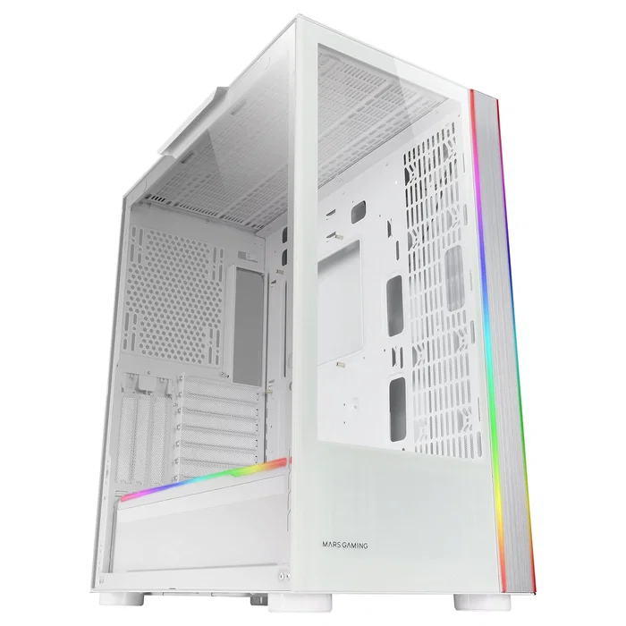 Mars Gaming MCULTRA Torre E-ATX XXL Blanco con Ventanas de Cristal Templado, Iluminación ARGB, Soporte para Refrigeración Líquida y Cámara Dual