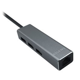 Aisens Adaptador USB 3.0 a Ethernet Gigabit 10/100/1000 Mbps y Hub 3XUSB3.0, Gris, Chipset RTL8153