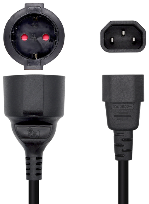 Aisens Adaptador de Alimentación C14 Macho a CEE7/7 Hembra 25cm Negro