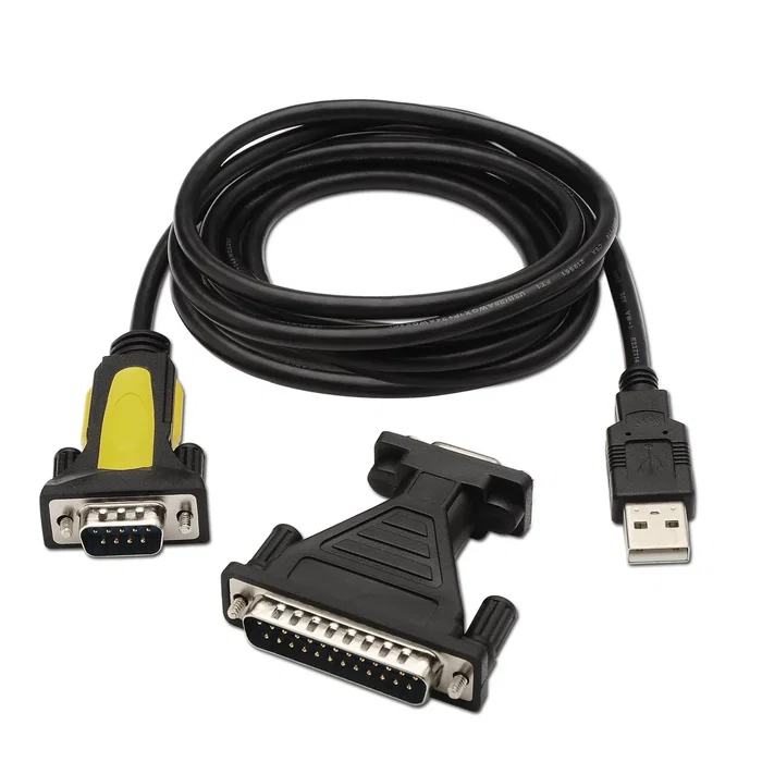 Aisens Conversor USB a Serie DB9 con adaptador DB25, 1.8m, Negro