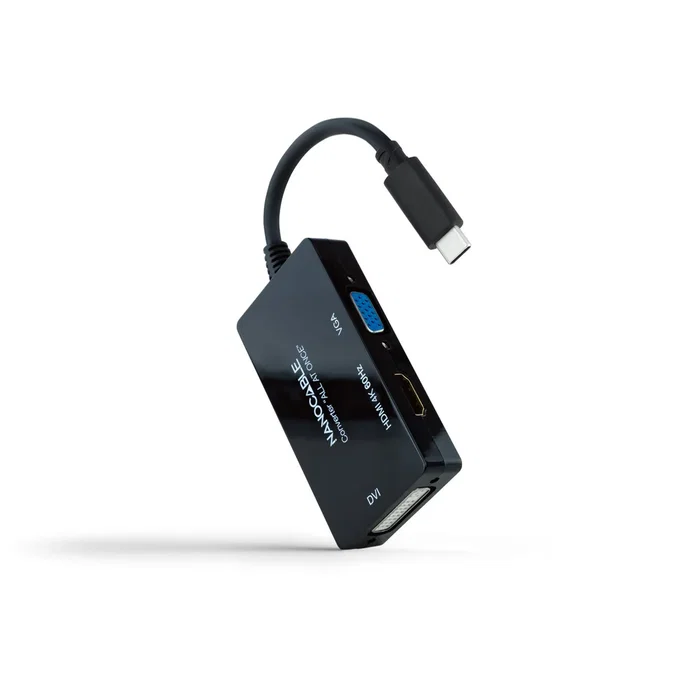 Nanocable 10.16.4301-ALL Adaptador Gráfico USB-C a Triple Pantalla HDMI, DVI, VGA 4K 60Hz Negro - Conversor para Monitor Nanocable 10.16.4301-ALL Adaptador Gráfico USB-C a Triple Pantalla HDMI, DVI, VGA 4K 60Hz Negro - Conversor para Monitor