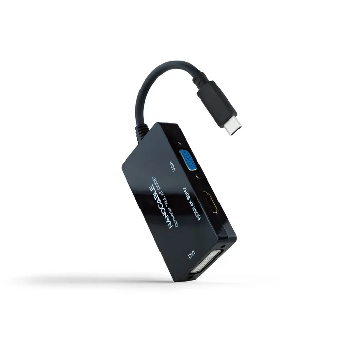 Nanocable 10.16.4301-ALL Adaptador Gráfico USB-C a Triple Pantalla HDMI, DVI, VGA 4K 60Hz Negro - Conversor para Monitor Nanocable 10.16.4301-ALL Adaptador Gráfico USB-C a Triple Pantalla HDMI, DVI, VGA 4K 60Hz Negro - Conversor para Monitor