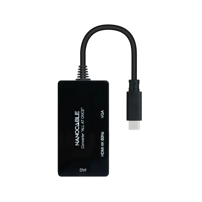 Nanocable 10.16.4301-ALL Adaptador Gráfico USB-C a Triple Pantalla HDMI, DVI, VGA 4K 60Hz Negro - Conversor para Monitor Nanocable 10.16.4301-ALL Adaptador Gráfico USB-C a Triple Pantalla HDMI, DVI, VGA 4K 60Hz Negro - Conversor para Monitor