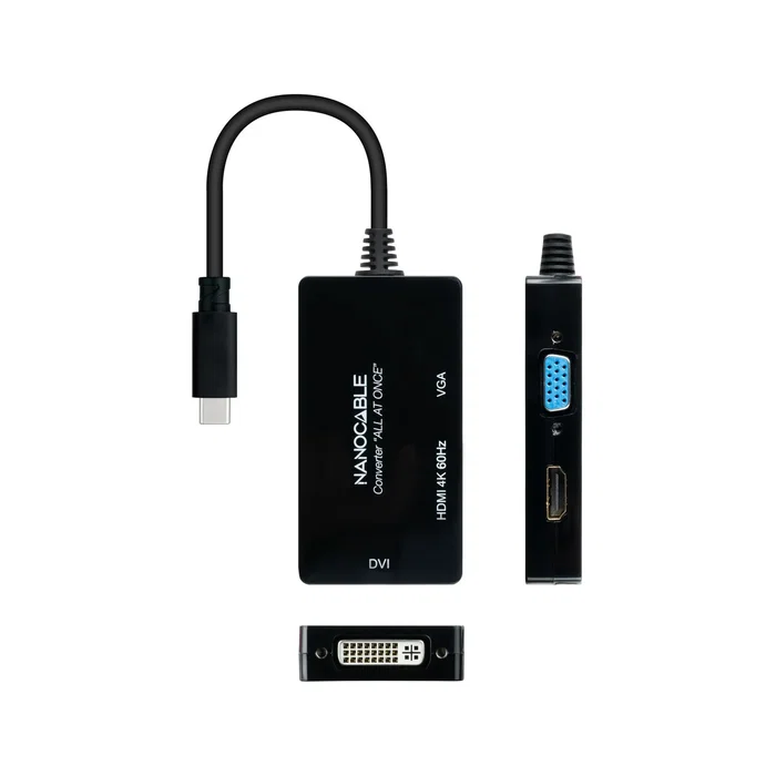 Nanocable 10.16.4301-ALL Adaptador Gráfico USB-C a Triple Pantalla HDMI, DVI, VGA 4K 60Hz Negro - Conversor para Monitor Nanocable 10.16.4301-ALL Adaptador Gráfico USB-C a Triple Pantalla HDMI, DVI, VGA 4K 60Hz Negro - Conversor para Monitor