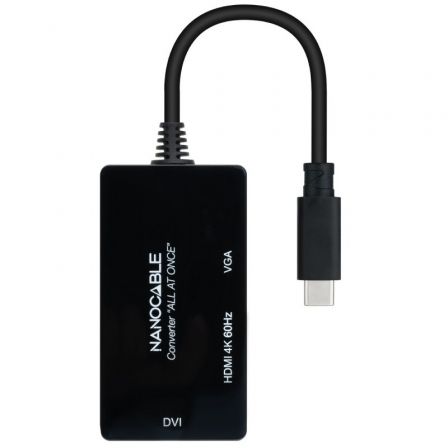 Nanocable Conversor USB-C a HDMI, DVI y VGA Negro