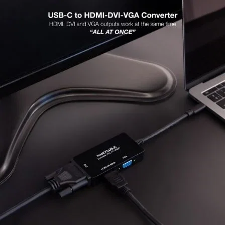 Nanocable Conversor USB-C a HDMI, DVI y VGA Negro