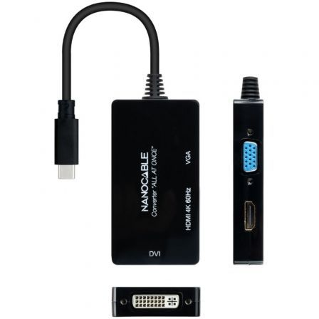 Nanocable Conversor USB-C a HDMI, DVI y VGA Negro