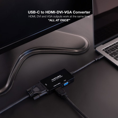 Nanocable Conversor USB-C a HDMI/DVI/VGA Negro Nanocable Conversor USB-C a HDMI/DVI/VGA Negro