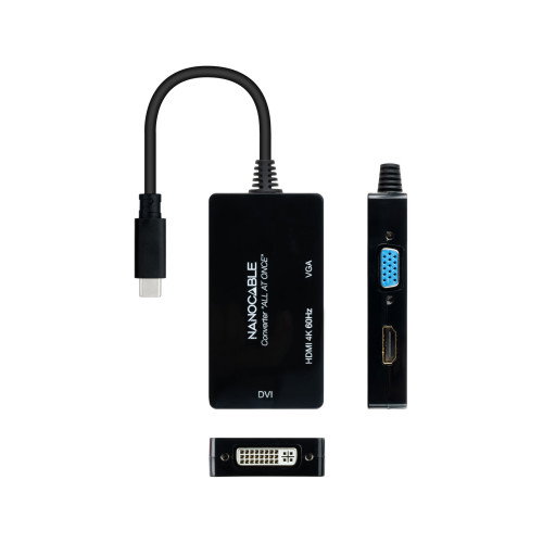 Nanocable Conversor USB-C a HDMI/DVI/VGA Negro Nanocable Conversor USB-C a HDMI/DVI/VGA Negro