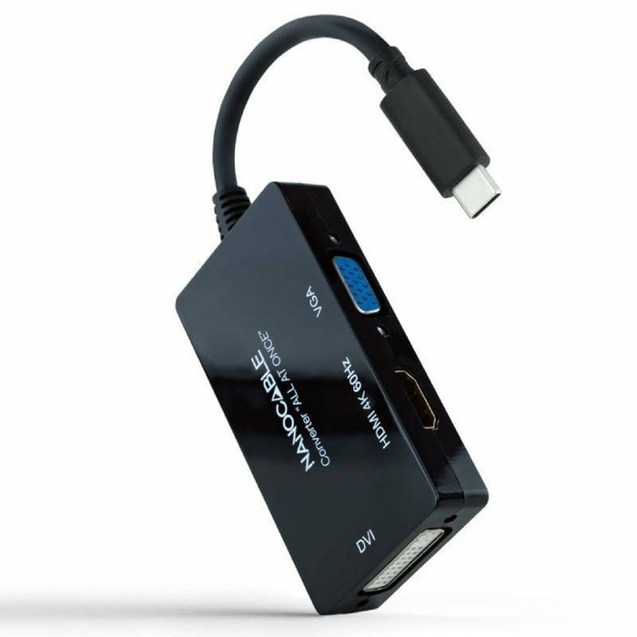 Nanocable Conversor USB-C a HDMI/DVI/VGA Negro Nanocable Conversor USB-C a HDMI/DVI/VGA Negro