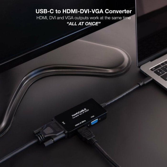 Nanocable Conversor USB-C a HDMI/DVI/VGA Negro Nanocable Conversor USB-C a HDMI/DVI/VGA Negro