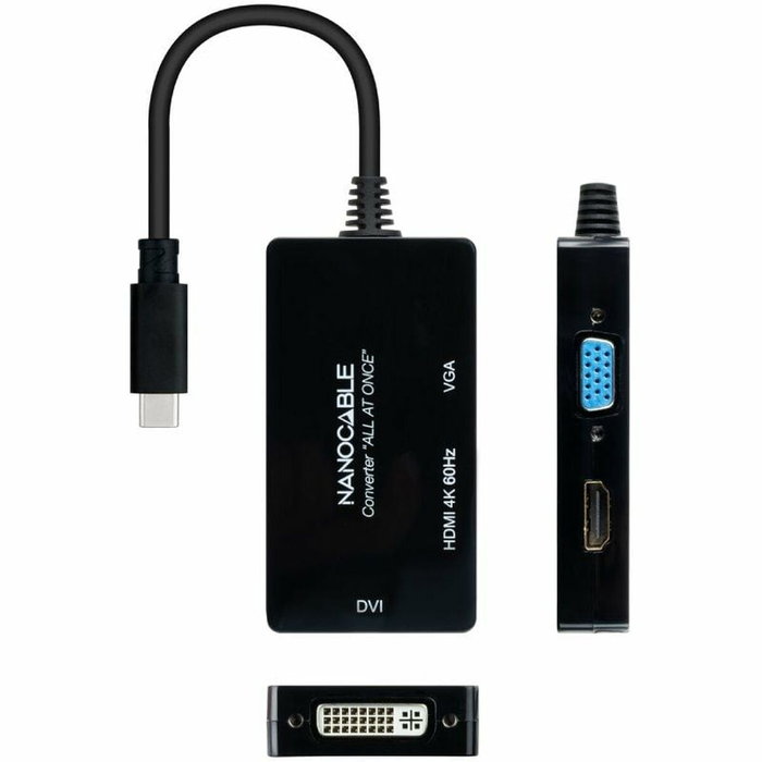 Nanocable Conversor USB-C a HDMI/DVI/VGA Negro Nanocable Conversor USB-C a HDMI/DVI/VGA Negro