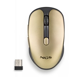 NGS EVO RUST - Ratón inalámbrico recargable ergonómico para diestros, 1600 DPI, botones silenciosos, sensor óptico, color dorado