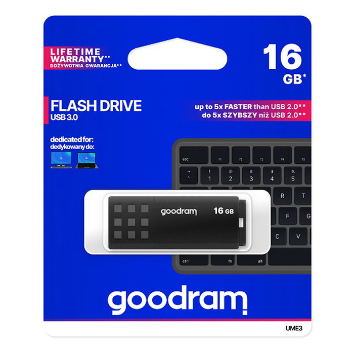 Goodram UME3 USB 3.0 16GB Negro - Lápiz USB con Diseño Antideslizante, Modelo UME3-0160K0R11