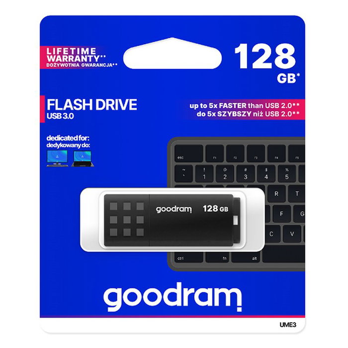 Goodram UME3-1280K0R11 Memoria USB 3.0 128GB Pendrive Negro Lector hasta 60MB/s