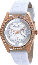Kenneth Cole IKC2794 Reloj de Mujer con Correa de Piel Blanca y Caja Oro Rosa